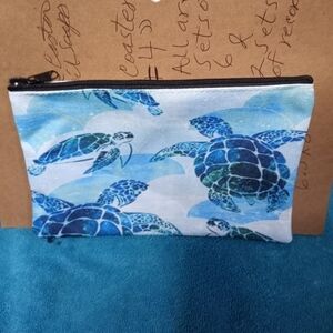 Blue Sea Turtle Zipper Makeup Pouch Cosmetic Bag